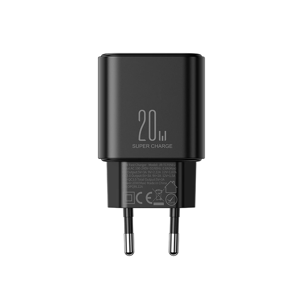 Joyroom PD 20W Οικιακός Φορτιστής Γρήγορης Φόρτισης με Θύρα USB και Θύρα Type - C και Καλώδιο Type - C to Type - C - Black - JR - TCF05