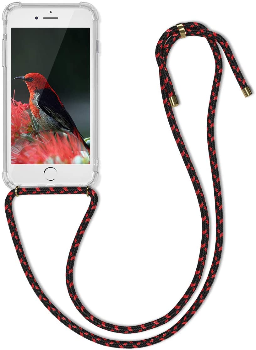 KW iPhone SE 2022 / SE 2020 / 7 / 8 Θήκη Σιλικόνης TPU με Λουράκι - Διάφανη / Black / Red - 47247.09