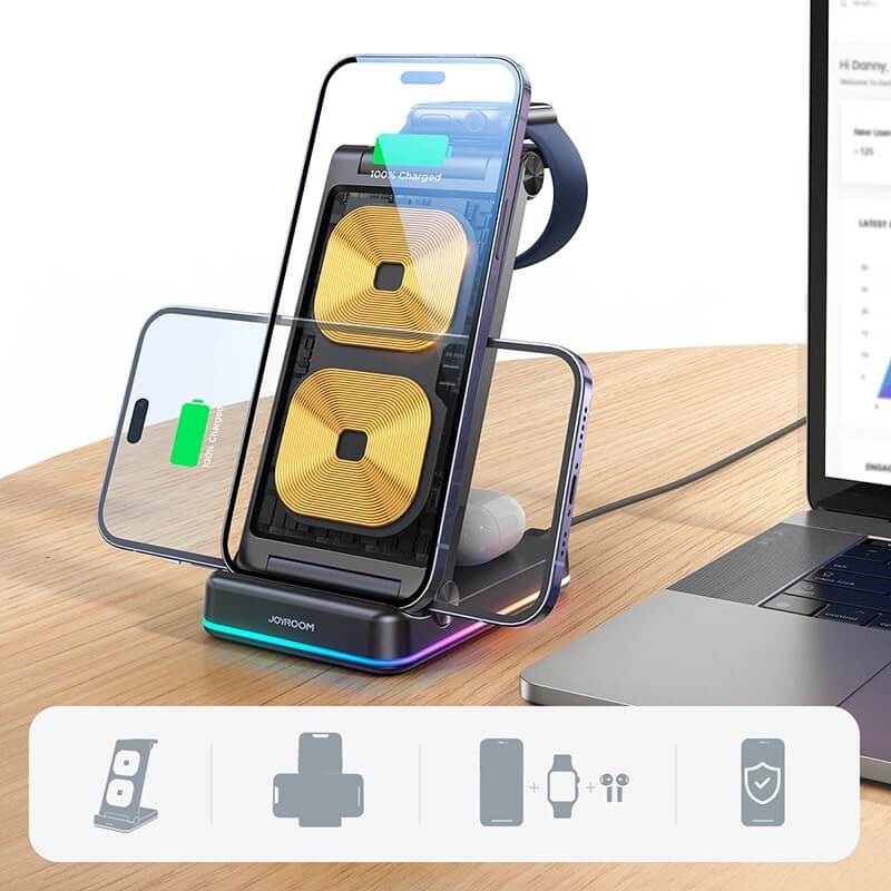 Joyroom JR - WQN01 15W 3in1 Ασύρματος Φορτιστής Qi Charge για Smartphones και Apple Watch και Airpods - Black