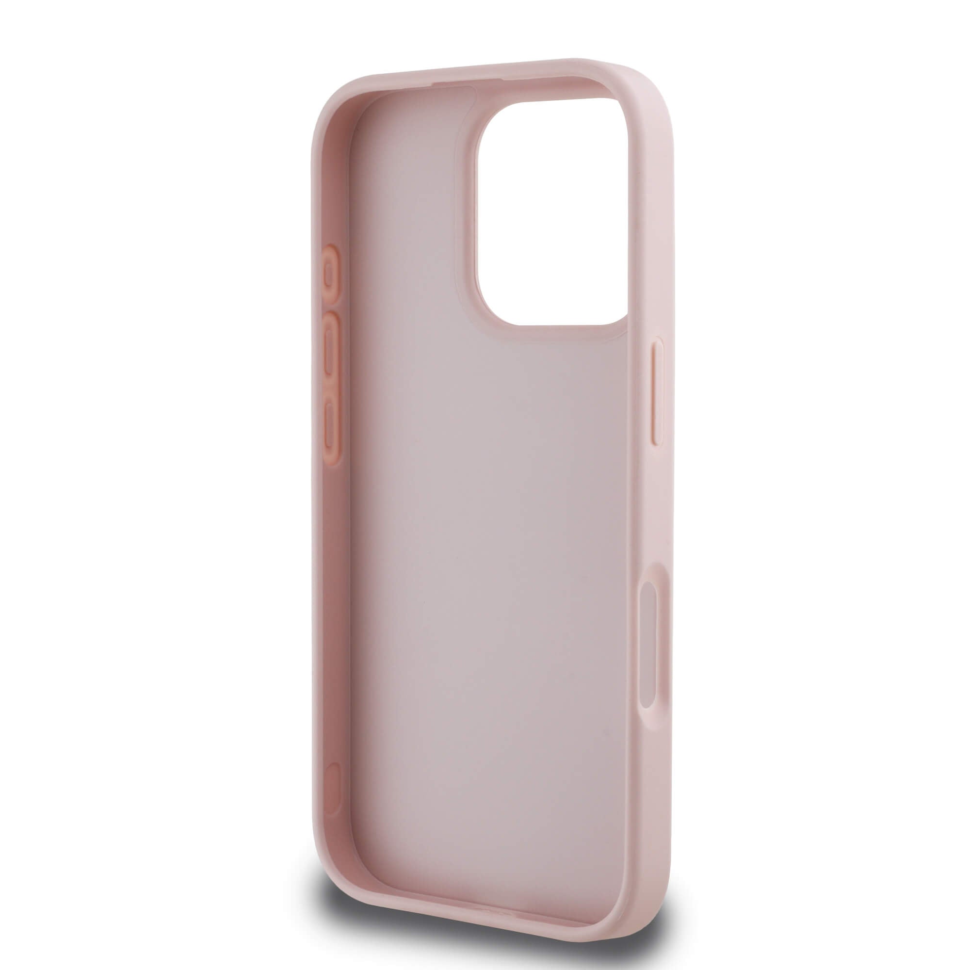 Guess iPhone 16 Pro - Hot Stamp 4G Pattern Triangle Metal Logo - Θήκη με Επένδυση Συνθετικού Δέρματος και Πλαίσιο Σιλικόνης - Pink - GUHCP16LPGP4STRP