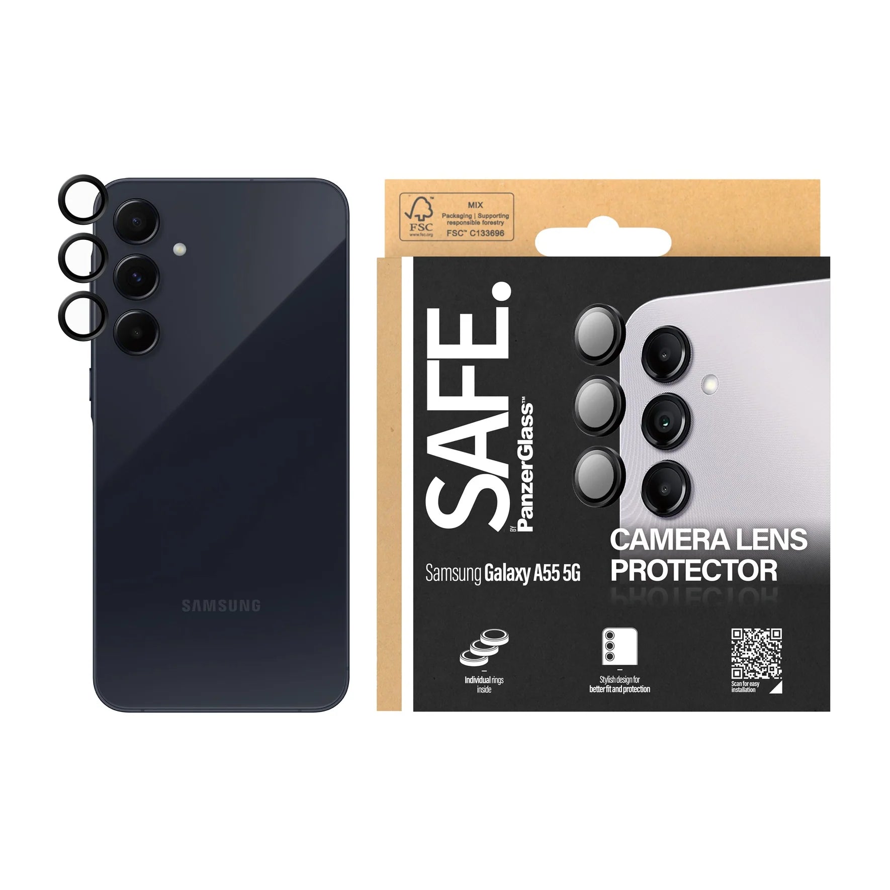 Safe by PanzerGlass Samsung Galaxy A55 5G Camera Lens Protector Αντιχαρακτικό Γυαλί για την Κάμερα - Black