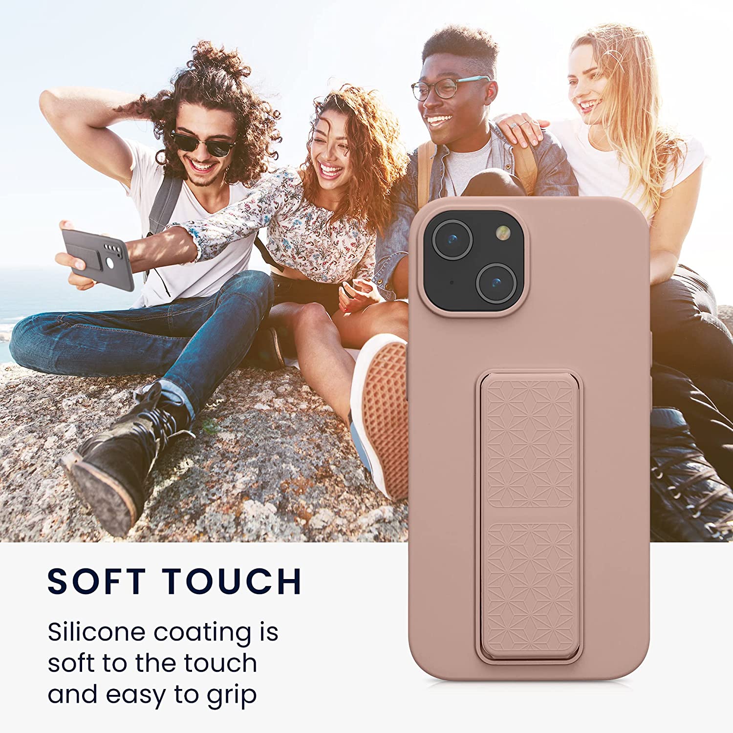KW iPhone 14 Θήκη Σιλικόνης TPU με Finger Holder - Dusky Pink - 60410.10
