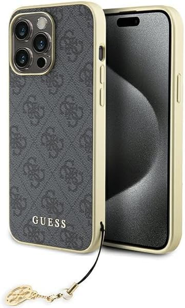 Guess iPhone 15 Pro Max - 4G Charms Collection Θήκη με Επένδυση Συνθετικού Δέρματος - Grey - GUHCP15XGF4GGR