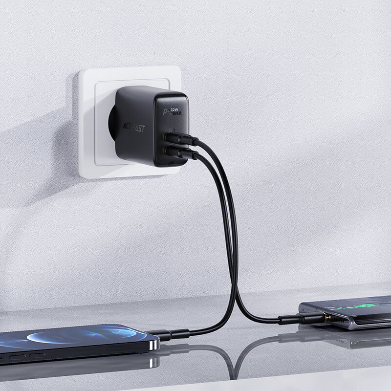Acefast A5 Οικιακός Φορτιστής Γρήγορης Φόρτισης USB και Type - C QC 3.0 32W - Black