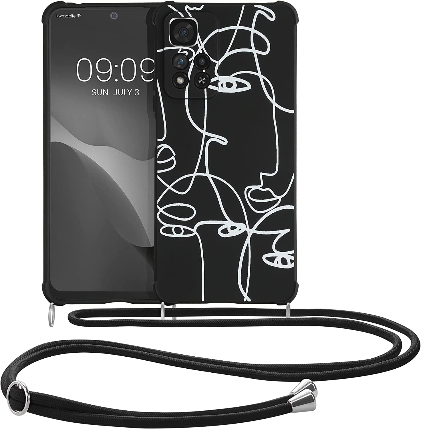 KW Xiaomi Redmi Note 11 Pro+ 5G Θήκη Σιλικόνης TPU με Λουράκι - Design Abstract Lines - Black / White - 59942.01