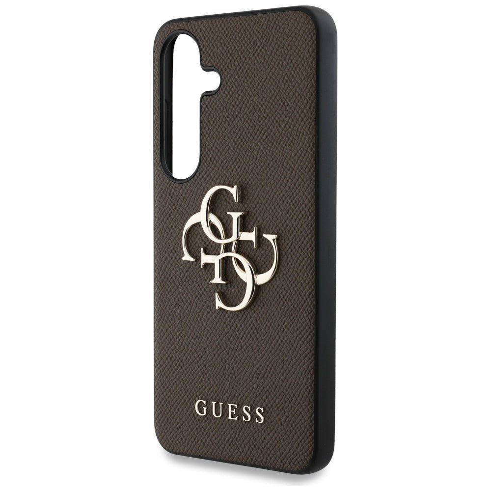 Guess Samsung Galaxy S25 Plus - Grained Big 4G Logo Small Classic Logo - Σκληρή Θήκη με Επένδυση από Οικολογικό Δέρμα - Brown - GUHCS25MPGT4MBW