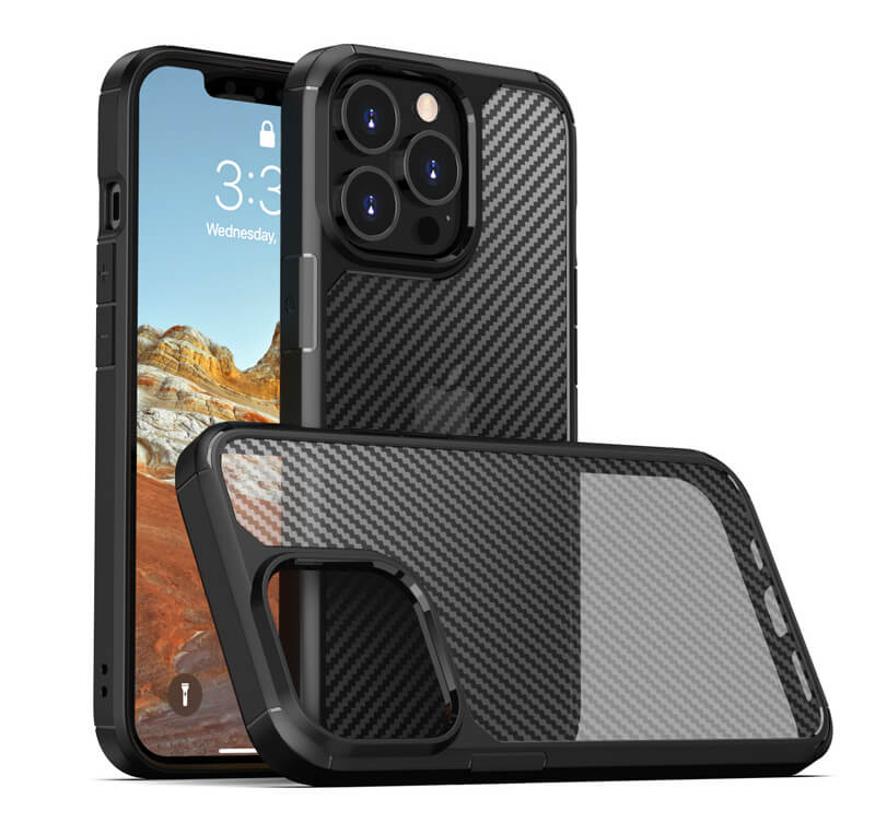 Techsuit iPhone 13 Pro Carbon Fuse Σκληρή Θήκη με Πλαίσιο Σιλικόνης - Black