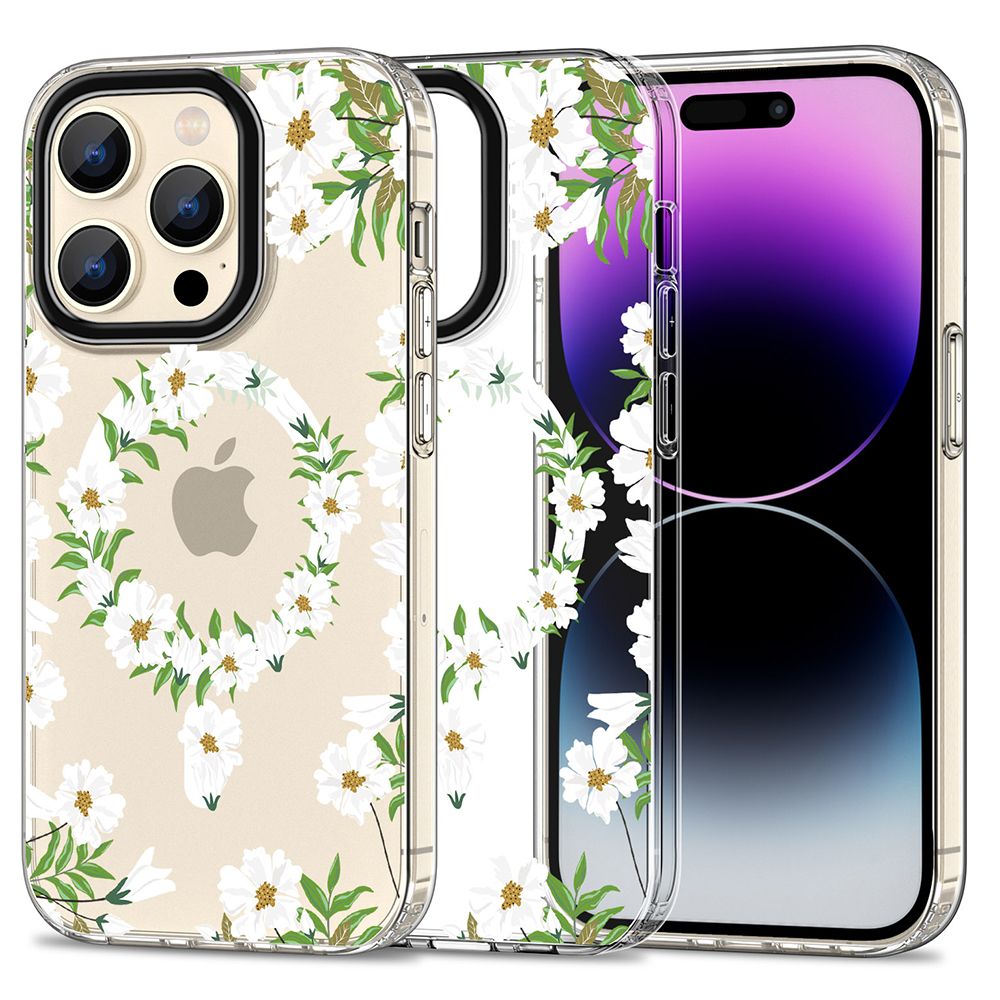 Tech - Protect iPhone 15 Pro MagMood Σκληρή Θήκη με Πλαίσιο Σιλικόνης και MagSafe - White Daisy