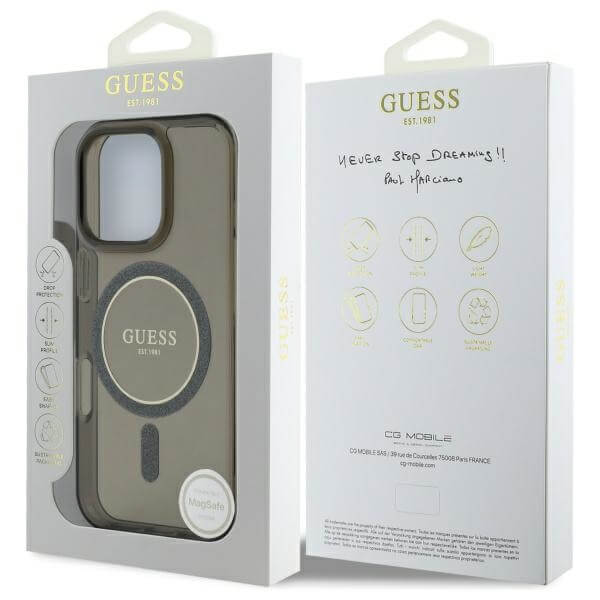 Guess iPhone 16 Pro Max - IML Glitter Circle - MagSafe Σκληρή Θήκη με Πλαίσιο Σιλικόνης - Black - GUHMP16XHFGEREK
