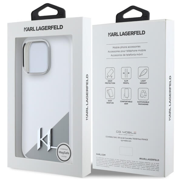 Karl Lagerfeld iPhone 16 Pro Max - Silicone Initial Metal Logo - MagSafe Σκληρή Θήκη με Πλαίσιο Σιλικόνης - White - KLHMP16XSCMKMPCH