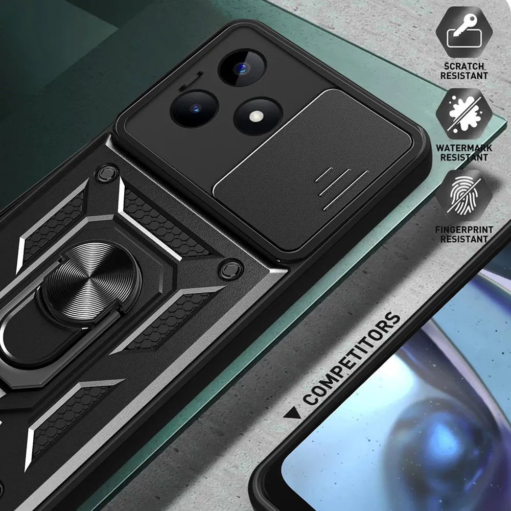 Techsuit Xiaomi Redmi Note 13 Pro+ 5G - CamShield - Σκληρή Θήκη με Προστασία Καμερών και Δαχτυλίδι Συγκράτησης - Black
