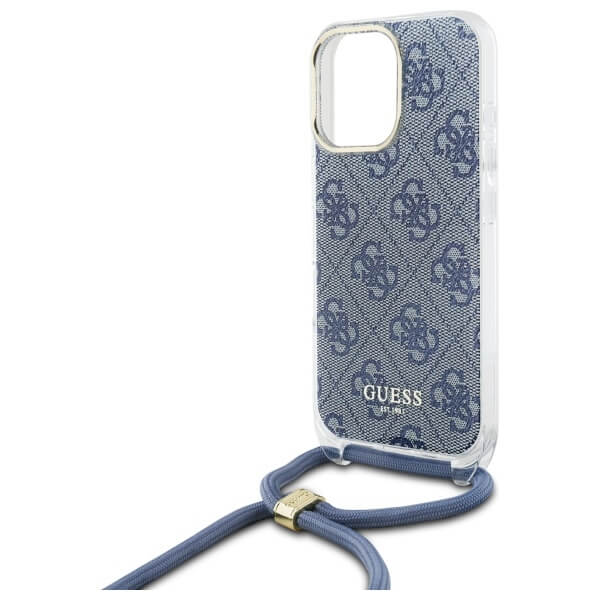 Guess iPhone 16 Pro - Crossbody Cord 4G Print - Σκληρή Θήκη με Πλαίσιο Σιλικόνης και Λουράκι - Blue - GUHCP16LHC4SEB