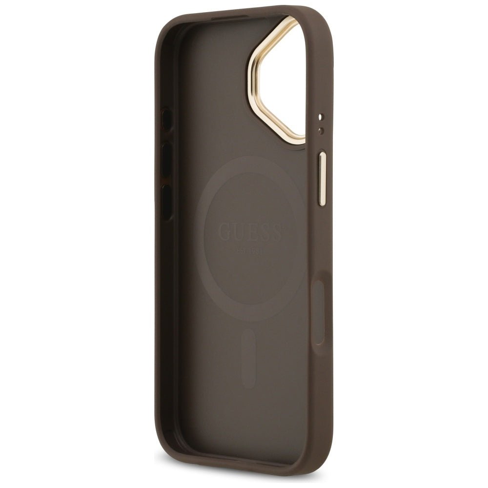 Guess iPhone 17 - 4G PU Classic Logo MagSafe - Σκληρή Θήκη με Πλαίσιο Σιλικόνης και Επένδυση Οικολογικού Δέρματος - Brown - GUHMP17SP4MSEGCW