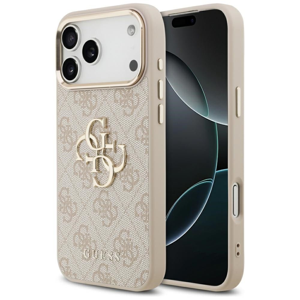Guess iPhone 17 Pro Max - 4G Big 4G Classic Logo - Σκληρή Θήκη με Πλαίσιο Σιλικόνης και Επένδυση από Οικολογικό Δέρμα - Pink / Gold - GUHCP17X4GMGCPI