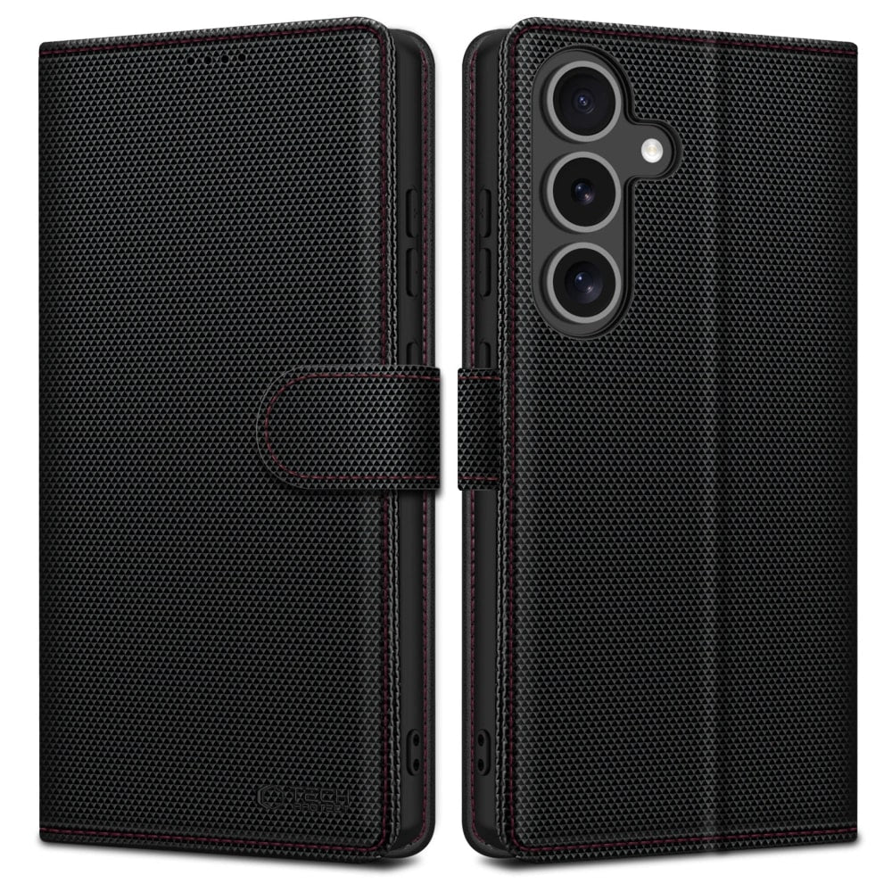 Tech - Protect Samsung Galaxy S25 Wallet RS Θήκη Πορτοφόλι Stand από Δερματίνη - Black / Red