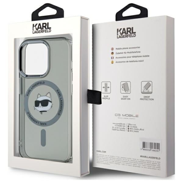 Karl Lagerfeld iPhone 15 Pro Max - IML Metal Choupette Head - MagSafe Σκληρή Θήκη με Πλαίσιο Σιλικόνης - Black - KLHMP15XHLSCHK