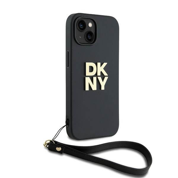 DKNY iPhone 13 / 14 / 15 - Wrist Strap Stock Logo - Σκληρή Θήκη με Επένδυση Συνθετικού Δέρματος με Λουράκι - Black