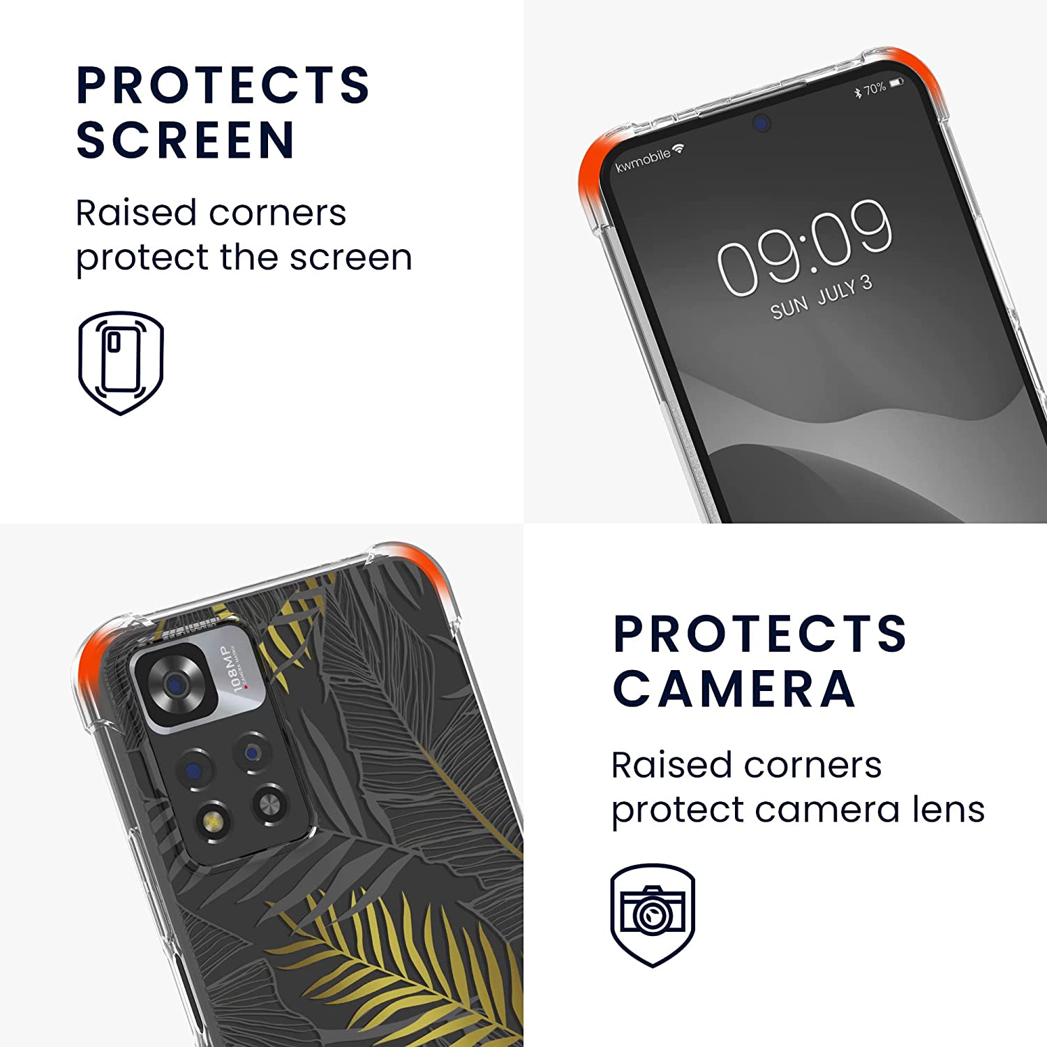 KW Xiaomi Redmi Note 11 Pro+ 5G Θήκη Σιλικόνης TPU με Λουράκι Design Palm Leaves - Yellow / Grey / Διάφανη - 58101.03