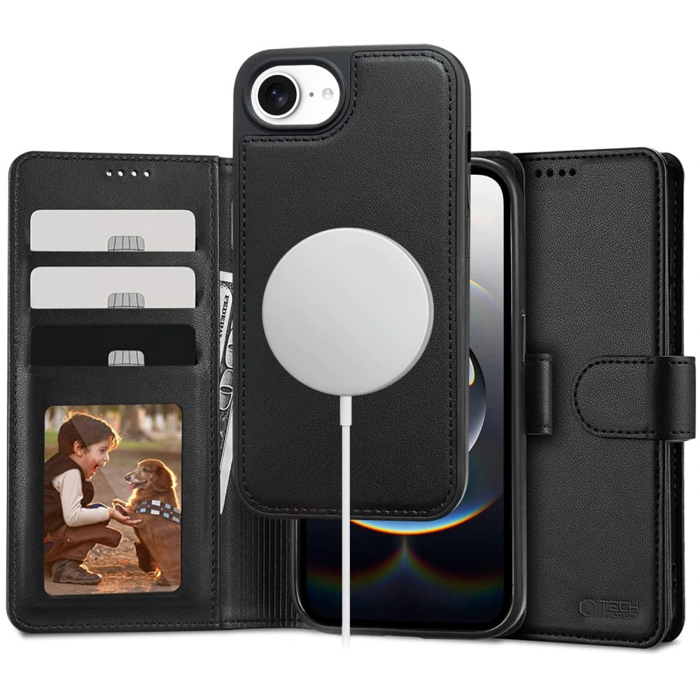 Tech - Protect iPhone 16e Θήκη Πορτοφόλι Stand από Δερματίνη με Αποσπώμενη θήκη MagSafe - Black