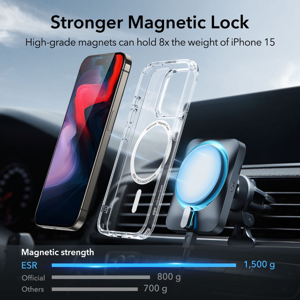 ESR iPhone 15 Pro Classic Hybrid Halolock Σκληρή Θήκη με Πλαίσιο Σιλικόνης και MagSafe - Διάφανη