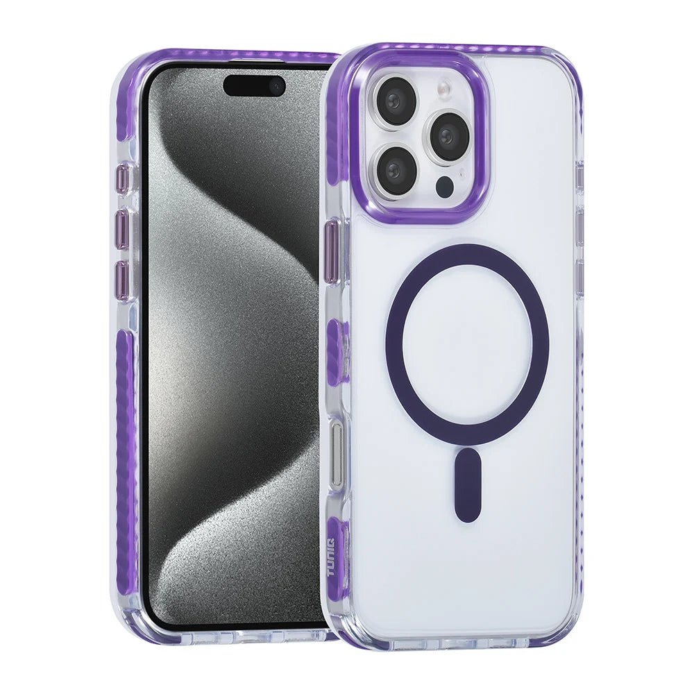 Tuniq iPhone 16 Pro Max - MagSafe Σκληρή Θήκη με Πλαίσιο Σιλικόνης και Λουράκι - Διάφανη / Purple