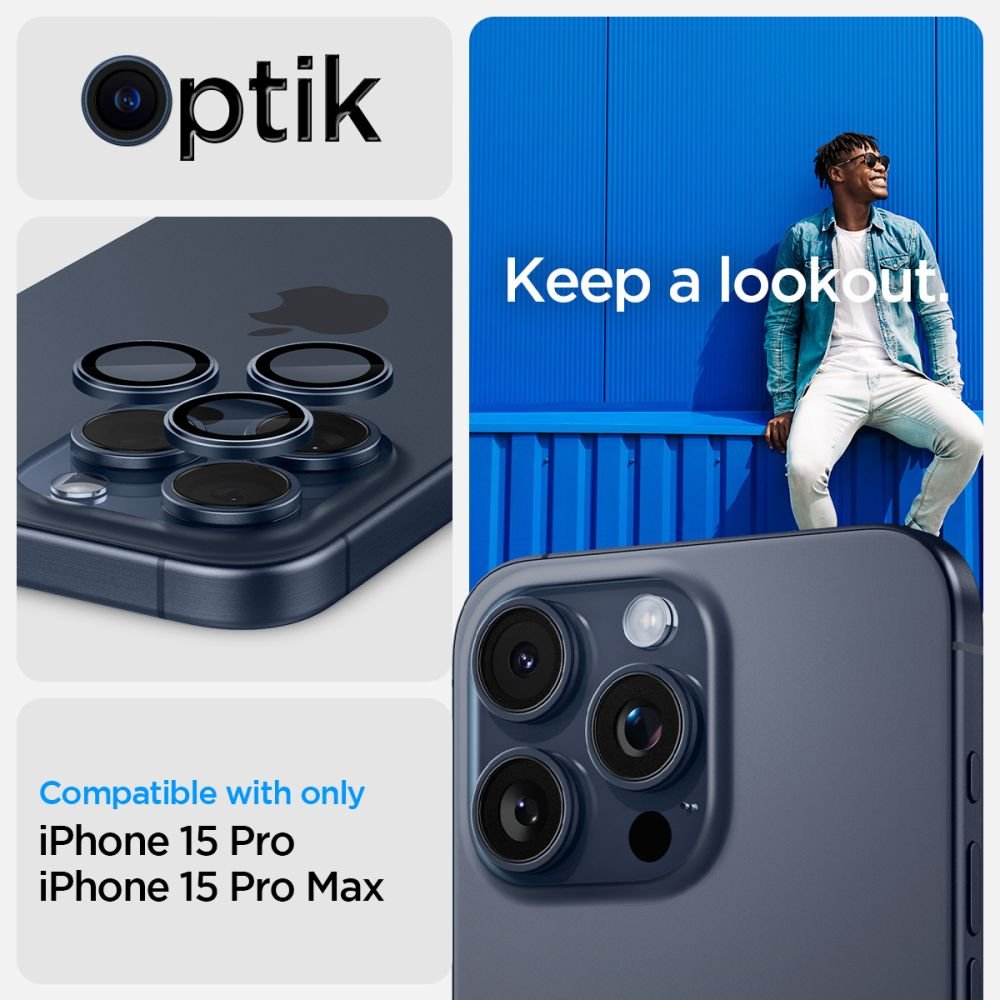 Spigen iPhone 14 Pro / 14 Pro Max / 15 Pro / 15 Pro Max / 16 Pro / 16 Pro Max / 17 Pro / 17 Pro Max - Optik.TR EZ Fit - Αντιχαρακτικό Γυαλί για την Κάμερα - 2 Τεμάχια - Blue Titanium
