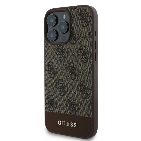 Guess iPhone 16 Pro - 4G Bottom Stripe - Θήκη με Επένδυση Συνθετικού Δέρματος - Brown - GUHCP16LG4GLBR