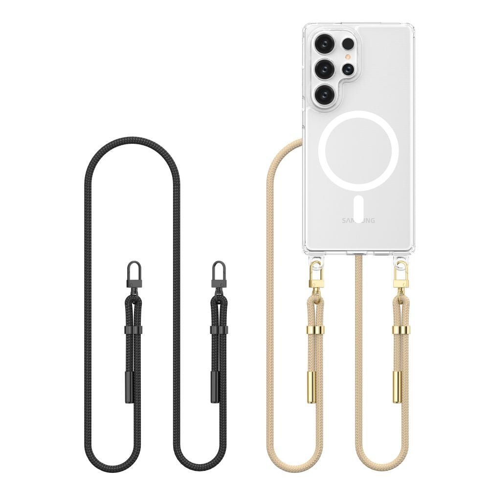 Tech - Protect Samsung Galaxy S25 Ultra Flexair Chain MagSafe Σκληρή Θήκη με Πλαίσιο Σιλικόνης και 2 Λουράκια - Διάφανη - Black / Taupe