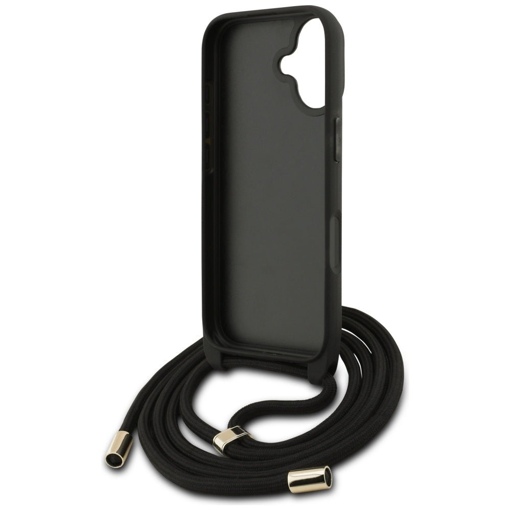 Guess iPhone 17 - 4G Big Logo Cord Stap Crossbody - Θήκη με Επένδυση Συνθετικού Δέρματος και Λουράκι - Black - GUHCP17SP4GMGCRK