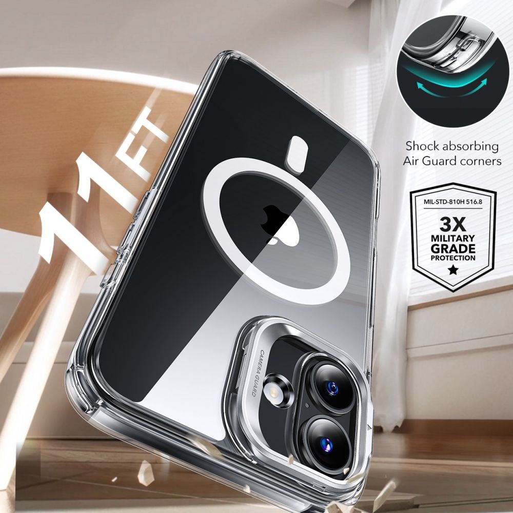 ESR iPhone 16 Plus Classic Hybrid Kickstand Halolock MagSafe Σκληρή Θήκη με Πλαίσιο Σιλικόνης και Αντιχαρακτικό Γυαλί Οθόνης - Διάφανη