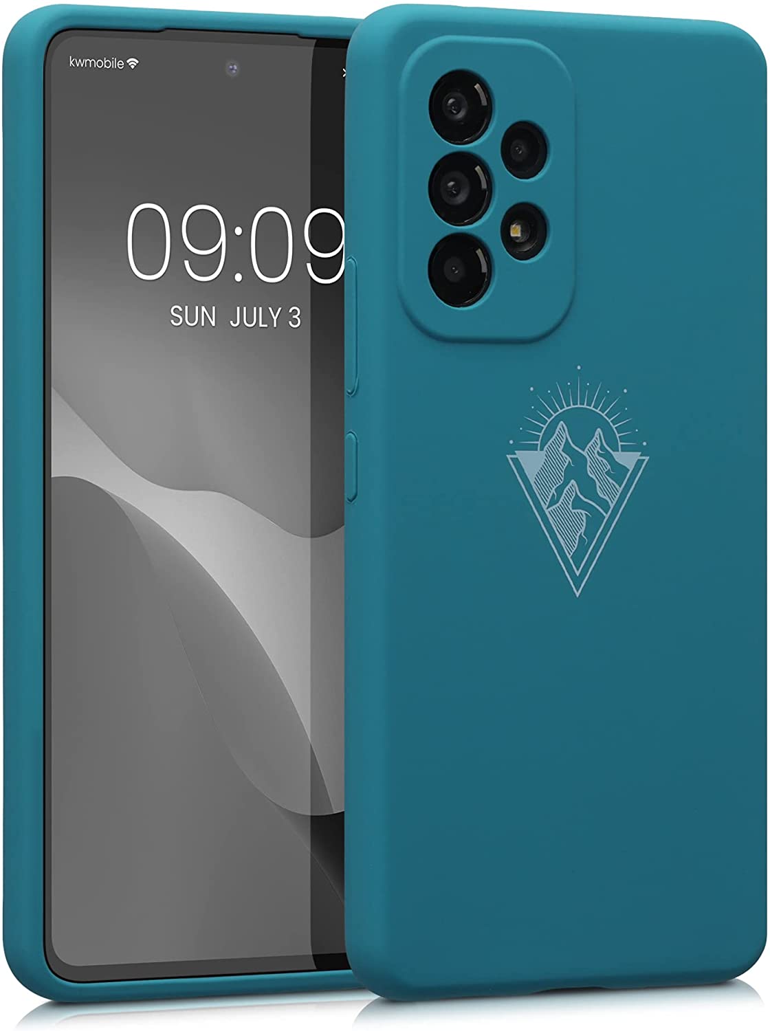 KW Samsung Galaxy A53 5G Θήκη Σιλικόνης Rubber TPU - Design Minimalism Mountains - White / Petrol - 58023.01