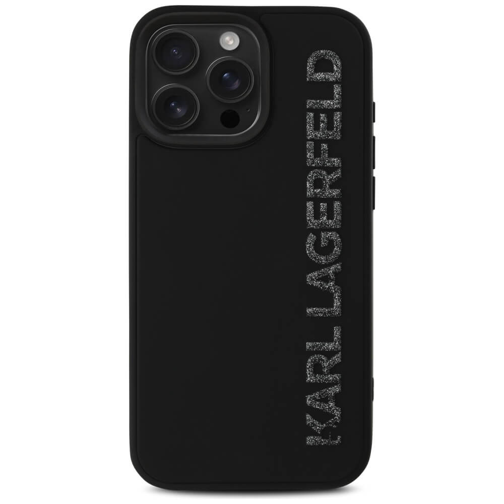 Karl Lagerfeld iPhone 16 Pro Max - HC 3D Rubber Elongated Glitter - Σκληρή Θήκη με Πλαίσιο Σιλικόνης - Black - KLHCP16XRBKGVCK