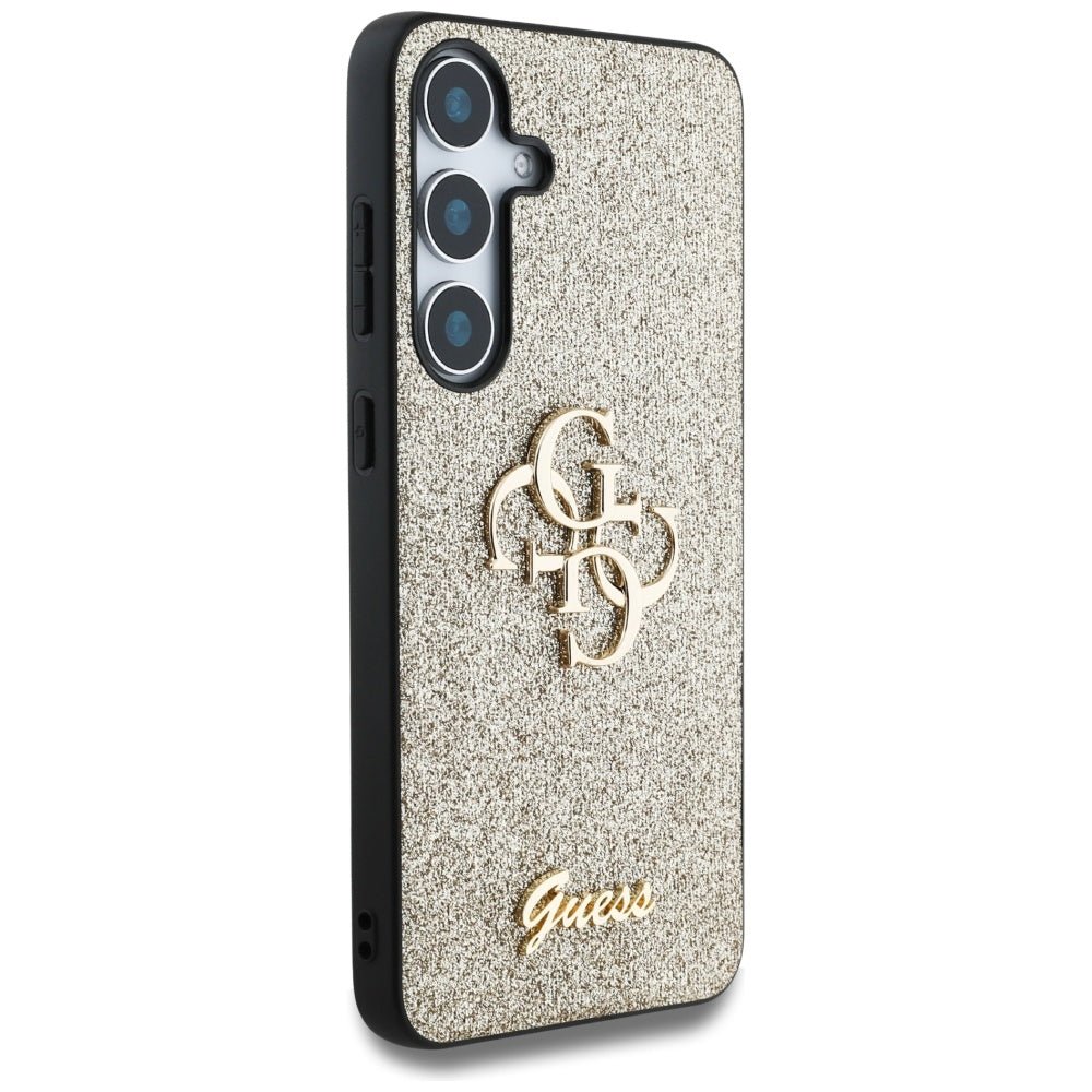 Guess Samsung Galaxy S25 - Fixed Glitter Big 4G - Σκληρή Θήκη με Πλαίσιο Σιλικόνης - Gold - GUHCS25SHG4SGD