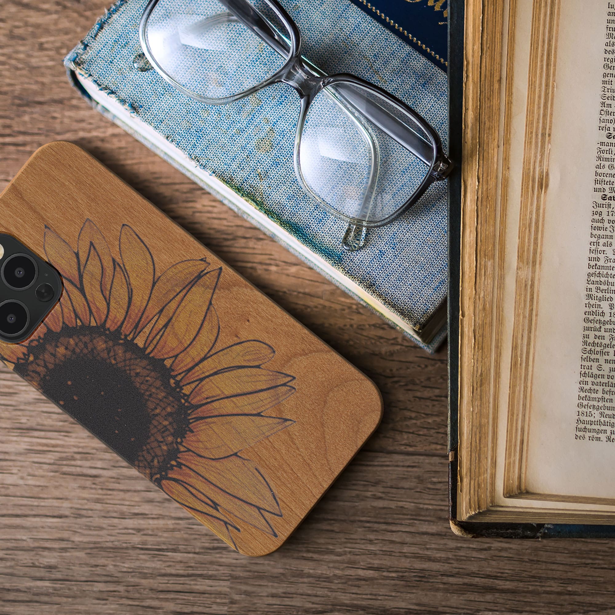 KW iPhone 12 Pro Max Θήκη από Φυσικό Ξύλο Design Wood Sunflower - Yellow / Dark Brown / Light Brown - 52736.03