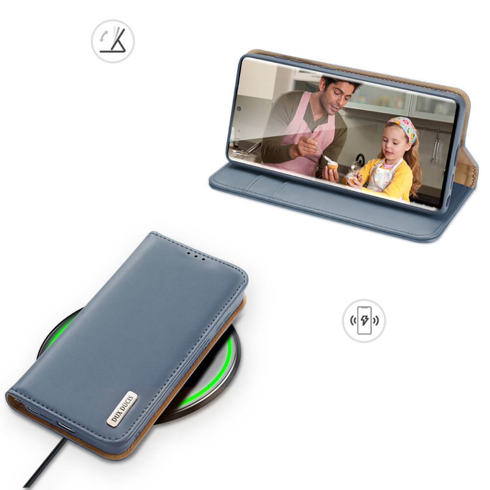 Dux Ducis Samsung Galaxy S22 Ultra Hivo Θήκη Πορτοφόλι Stand από Γνήσιο Δέρμα - Blue