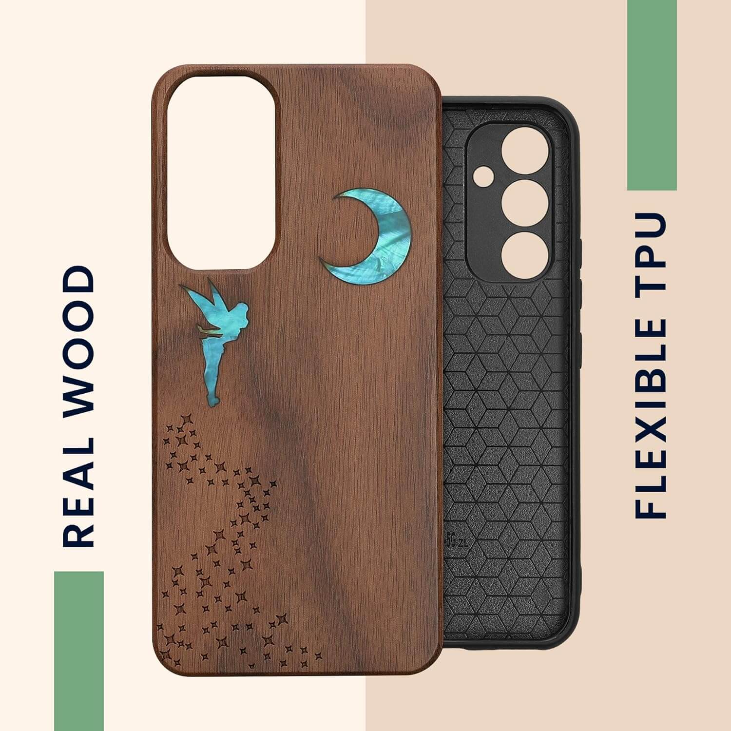 KW Samsung Galaxy A54 5G Θήκη από Φυσικό Ξύλο - Design Mother of Pearl Fairy - Dark Brown - 60799.07