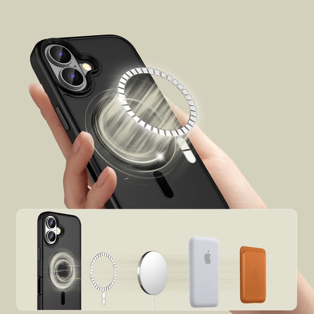 Tech - Protect iPhone 16 Plus MagMat Σκληρή Θήκη με Πλαίσιο Σιλικόνης και MagSafe - Matte Black / Ημιδιάφανη