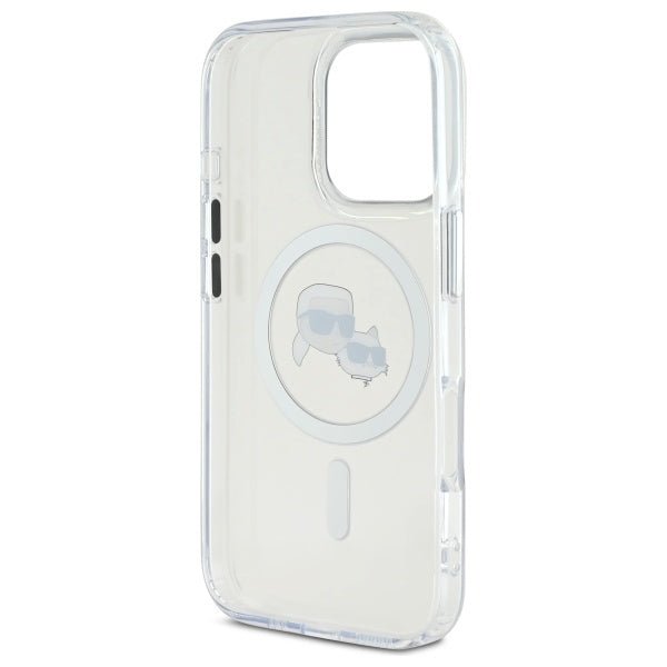 Karl Lagerfeld iPhone 16 Pro - IML Metal Karl and Choupette Head - Σκληρή Θήκη με Πλαίσιο Σιλικόνης και MagSafe - White - KLHMP16LHLSKCH