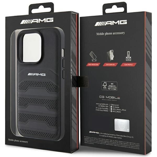 AMG iPhone 15 Pro Leather Debossed Lines Σκληρή Θήκη με Πλαίσιο Σιλικόνης και Επένδυση Συνθετικού Δέρματος - Black - AMG00069 - 0